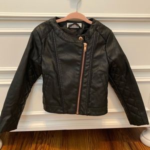 Toddler faux leather motto jacket